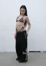 Faithful Studded Triangle Bikini Top Black-4