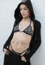 Faithful Studded Triangle Bikini Top Black-5