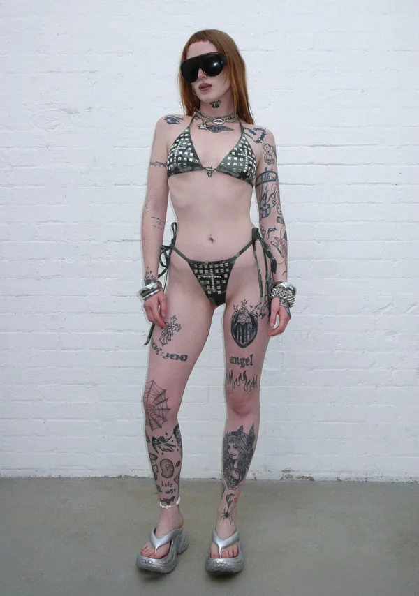 Faithful Studded Triangle Bikini Top Camo-3