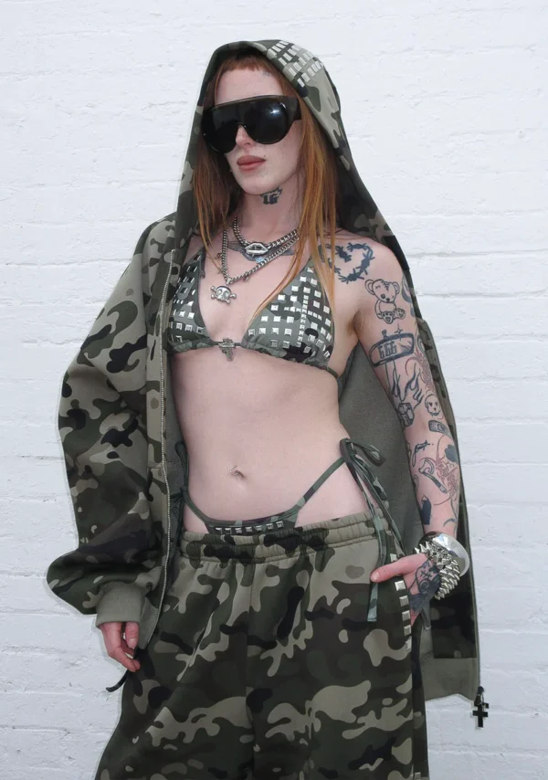 Faithful Studded Triangle Bikini Top Camo-6