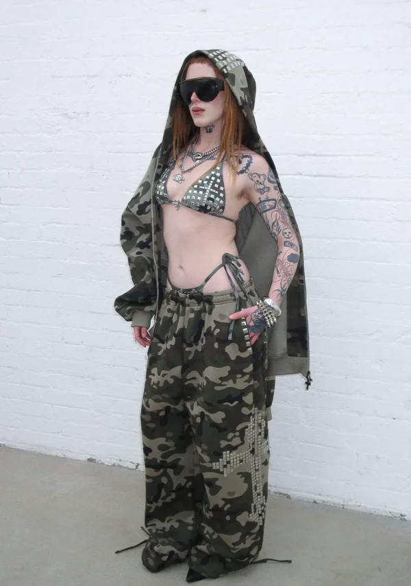 Faithful Studded Triangle Bikini Top Camo-7