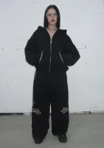 Faithful Studded ZIP Hoodie Black-3