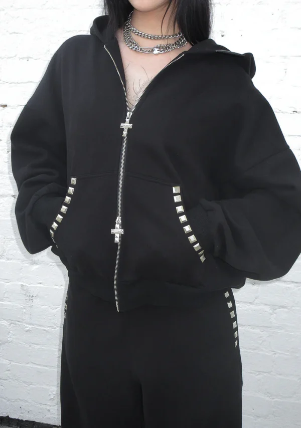 Faithful Studded ZIP Hoodie Black-4