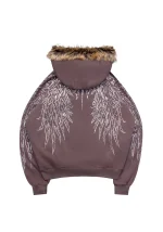 Fallen Faux Fur Rhinestone ZIP Hoodie Brown (Detachable Fur)-1