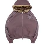 Fallen Faux Fur Rhinestone ZIP Hoodie Brown (Detachable Fur)