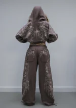 Fallen Faux Fur Rhinestone ZIP Hoodie Brown (Detachable Fur)-7