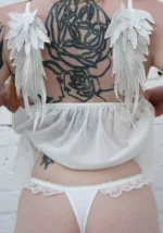 Fallen Rhinestone Lace Ruffle Thong White-2