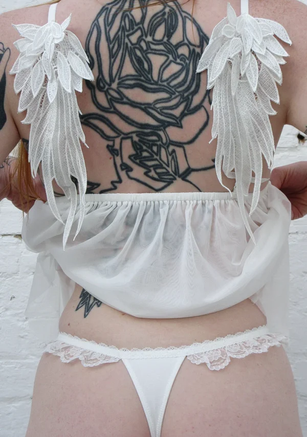 Fallen Rhinestone Lace Ruffle Thong White-2