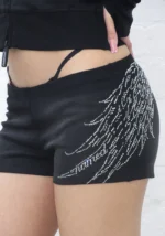 Fallen Rhinestone Micro Hotpant Shorts Washed Black-3