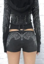 Fallen Rhinestone Micro Hotpant Shorts Washed Black-4