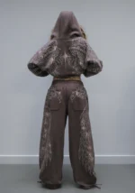 Fallen Rhinestone Oversized Sweatpants Brown-2
