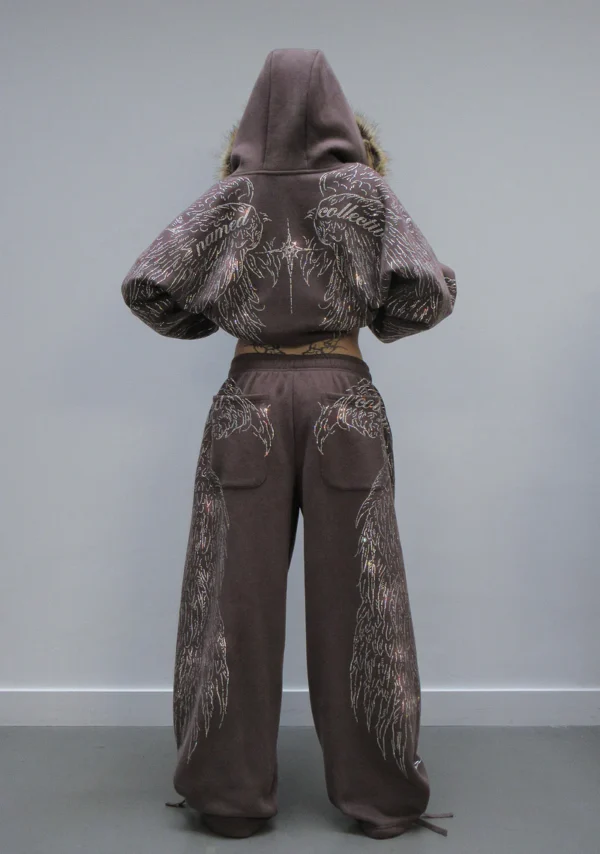 Fallen Rhinestone Oversized Sweatpants Brown-2