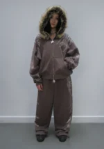 Fallen Rhinestone Oversized Sweatpants Brown-3