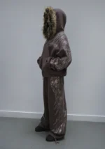 Fallen Rhinestone Oversized Sweatpants Brown-5