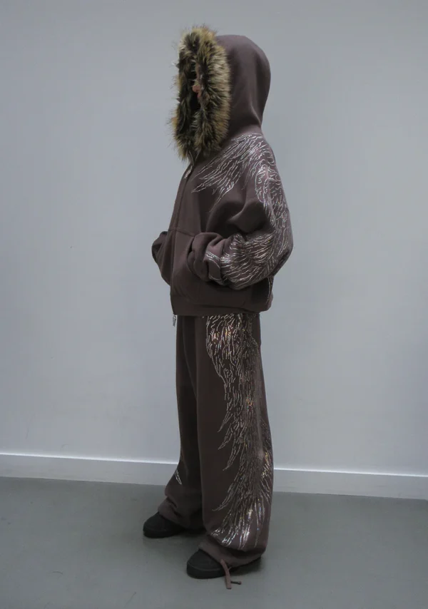 Fallen Rhinestone Oversized Sweatpants Brown-5