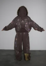 Fallen Rhinestone Oversized Sweatpants Brown-6