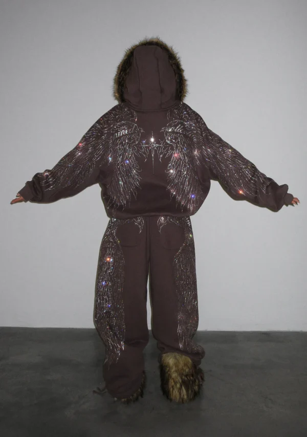 Fallen Rhinestone Oversized Sweatpants Brown-6