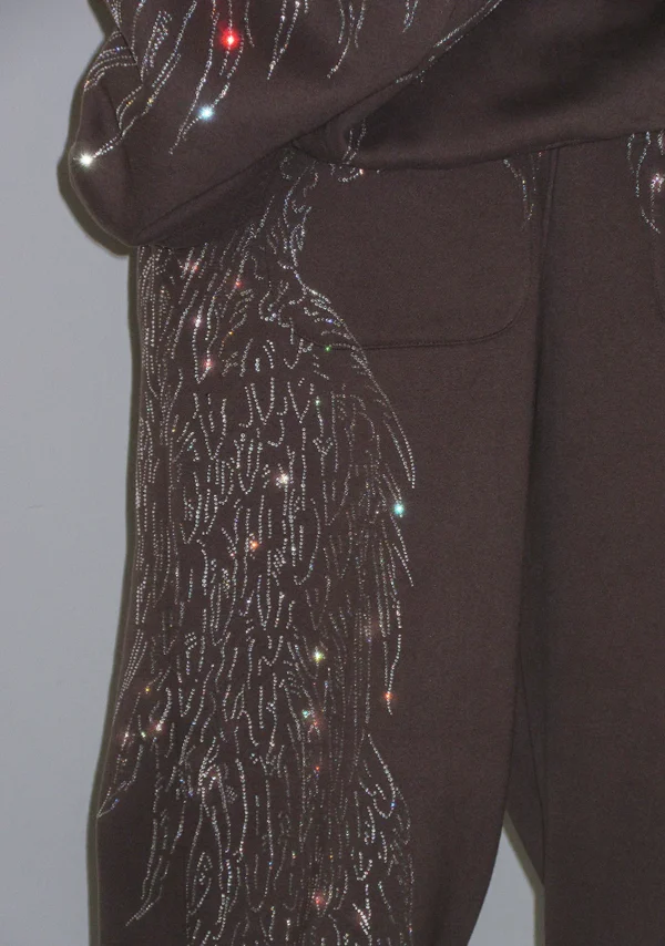 Fallen Rhinestone Oversized Sweatpants Brown-7
