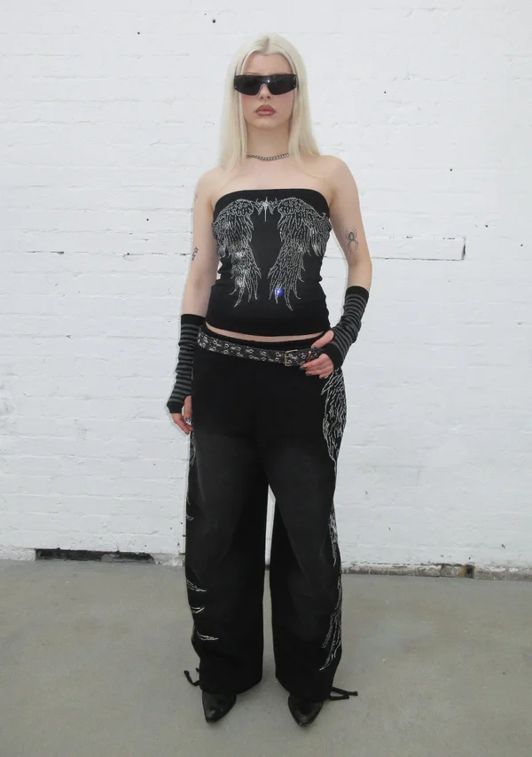 Fallen Rhinestone Oversized Sweatpants Washed Black-1