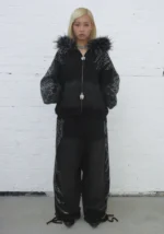 Fallen Rhinestone Oversized Sweatpants Washed Black-2