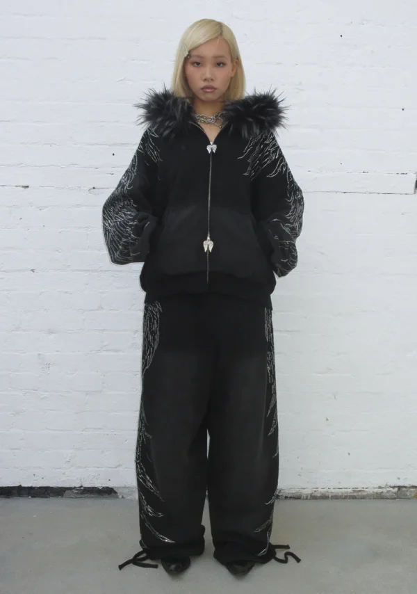 Fallen Rhinestone Oversized Sweatpants Washed Black-2