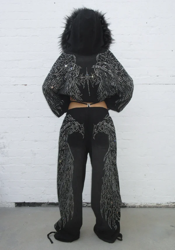 Fallen Rhinestone Oversized Sweatpants Washed Black-4