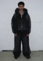 Fallen Rhinestone Oversized Sweatpants Washed Black-5