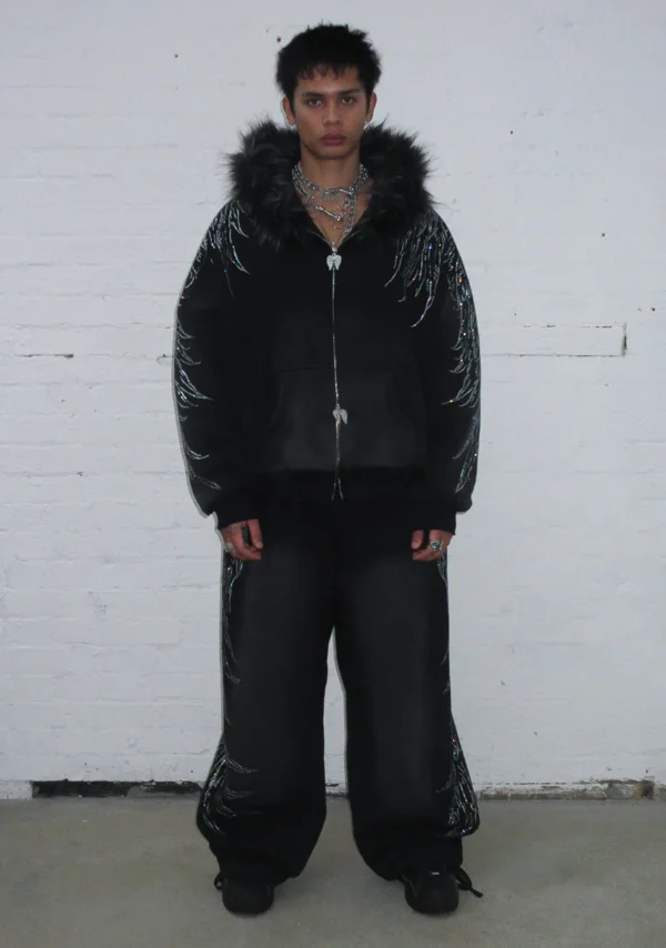 Fallen Rhinestone Oversized Sweatpants Washed Black-5