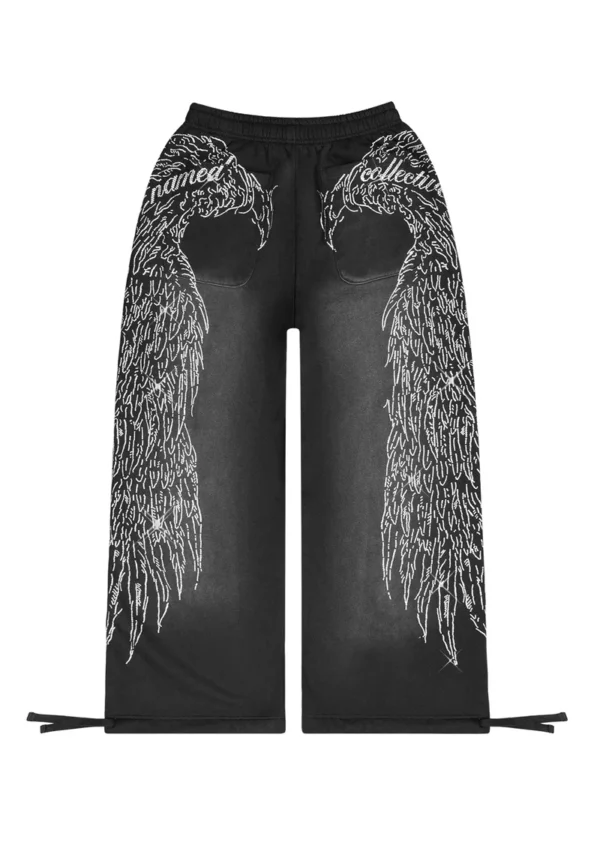 Fallen Rhinestone Oversized Sweatpants Washed Black