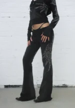 Fallen Rhinestone Sculpt Pants Washed Black-2