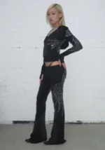 Fallen Rhinestone Sculpt Pants Washed Black-4