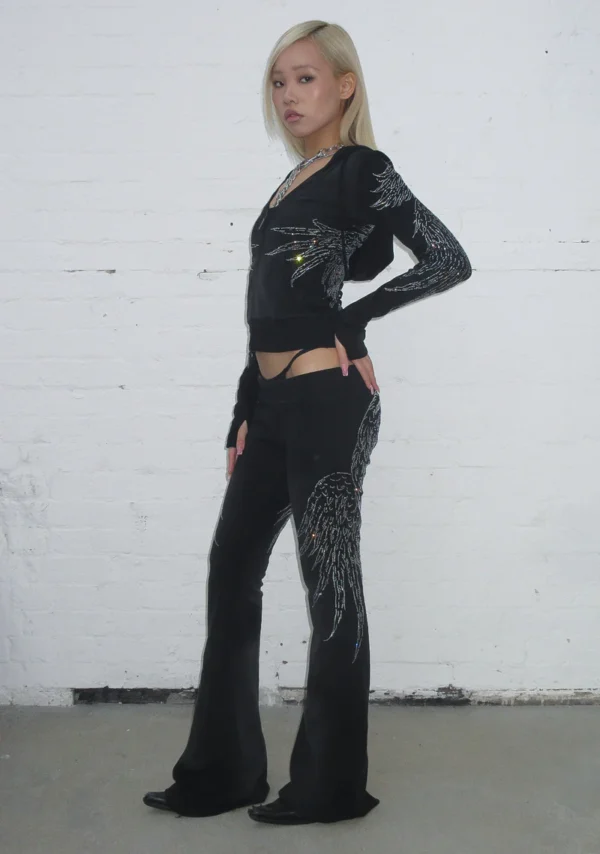 Fallen Rhinestone Sculpt Pants Washed Black-4