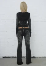 Fallen Rhinestone Sculpt Pants Washed Black-5