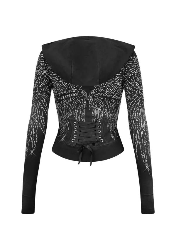 Fallen Rhinestone Sculpt Stretch Hoodie Washed Black-1
