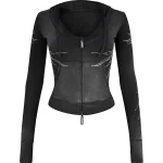 Fallen Rhinestone Sculpt Stretch Hoodie Washed Black