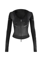Fallen Rhinestone Sculpt Stretch Hoodie Washed Black