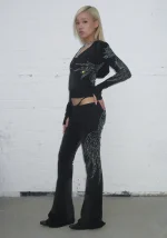 Fallen Rhinestone Sculpt Stretch Hoodie Washed Black-4