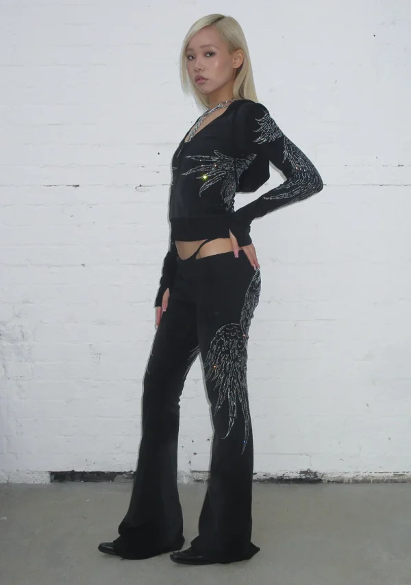 Fallen Rhinestone Sculpt Stretch Hoodie Washed Black-4
