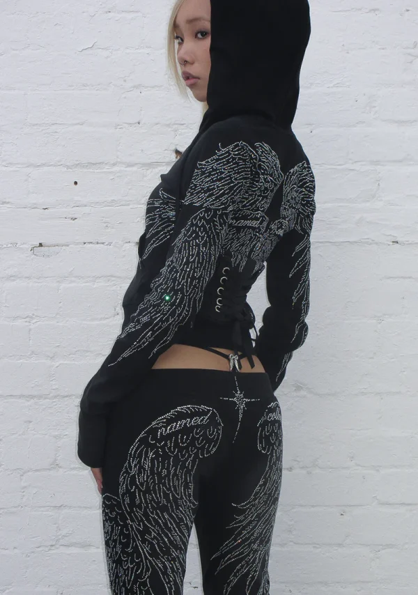 Fallen Rhinestone Sculpt Stretch Hoodie Washed Black-5