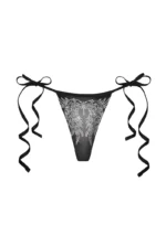 Fallen Rhinestone Thong Bikini Bottoms Washed Black