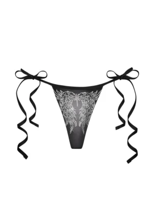 Fallen Rhinestone Thong Bikini Bottoms Washed Black