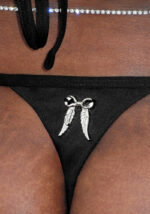 Fallen Rhinestone Thong Bikini Bottoms Washed Black-4