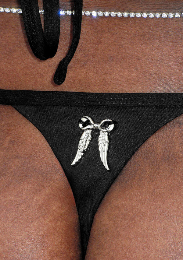 Fallen Rhinestone Thong Bikini Bottoms Washed Black-4