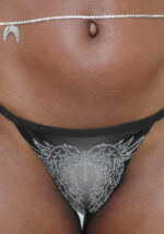Fallen Rhinestone Thong Bikini Bottoms Washed Black-7