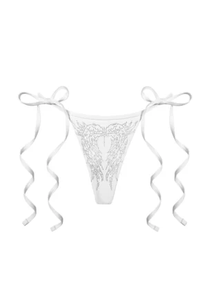 Fallen Rhinestone Thong Bikini Bottoms White