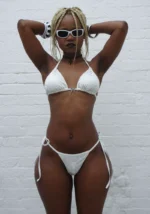 Fallen Rhinestone Triangle Bikini Top White-1