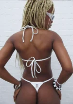 Fallen Rhinestone Triangle Bikini Top White-5