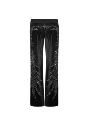 Fallen Rhinestone Velour Sweatpants Black-1