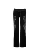 Fallen Rhinestone Velour Sweatpants Black