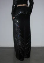 Fallen Rhinestone Velour Sweatpants Black-3